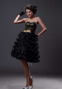 Brooklyn Park Beaded Decorate Bodice Ruffled Layers Knee-length Black Popular Style Prom Home