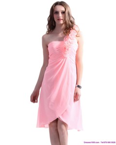 Baby Pink One Shoulder Prom Dress With Ruching