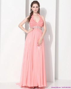 Exclusive Halter Top Prom Dress With Beading And Ruching