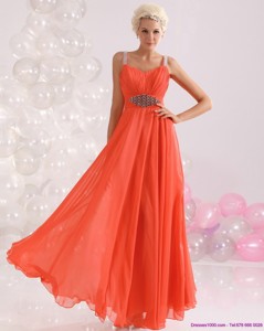 Cheap Empire Orange Prom Dress With Beading And Ruching