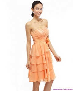 Strapless Short Prom Dress With Ruching And Hand Made Flower