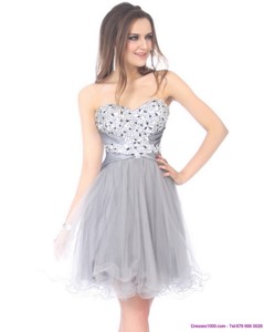 Luxurious Sweetheart Grey Prom Dress With Rhinestones