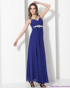Wonderful Ankle Length Blue Prom Dress With Beading