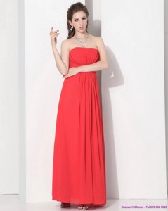 Wonderful Strapless Empire Coral Red Prom Dress With Ruching