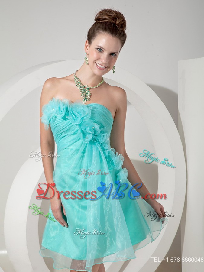 Apple Green Pricess Strapless Mini-length Hand Made Flowers Prom Homecoming Dress