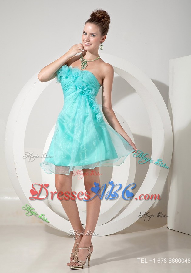 Apple Green Pricess Strapless Mini-length Hand Made Flowers Prom Homecoming Dress