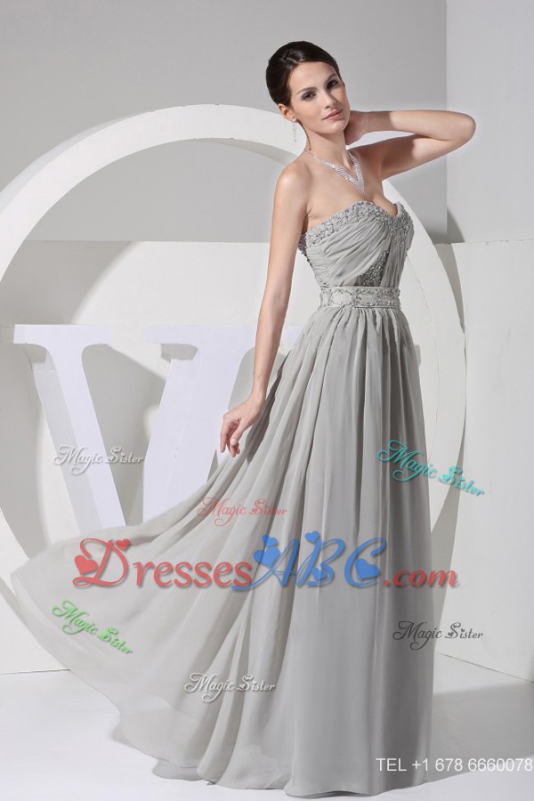 Appliques With Beading Decorate Bodice Grey Chiffon Floor-length Sweetheart Neckline Prom Dress