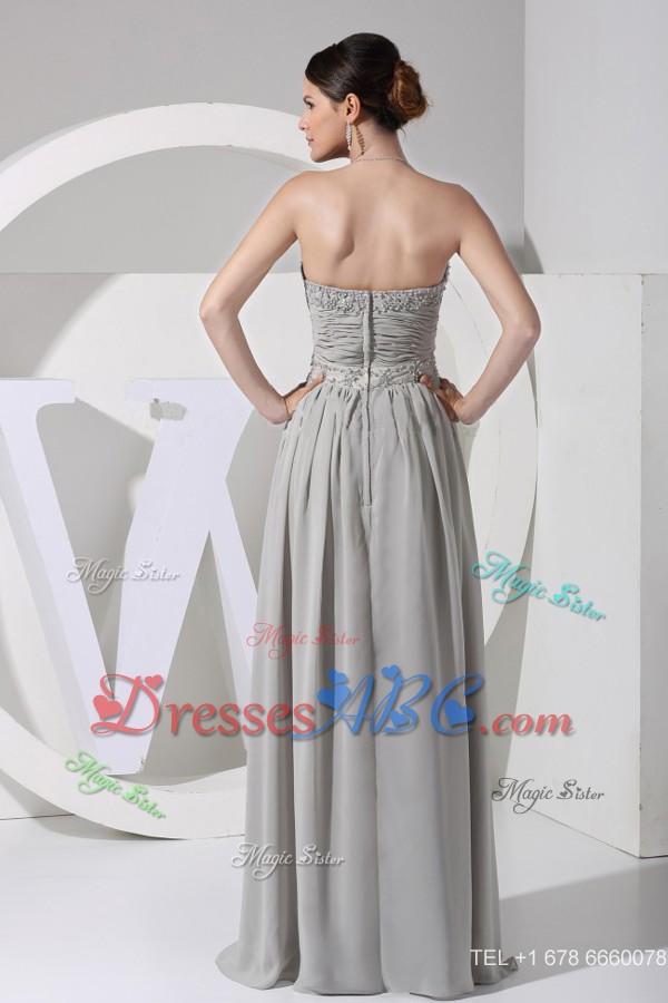 Appliques With Beading Decorate Bodice Grey Chiffon Floor-length Sweetheart Neckline Prom Dress