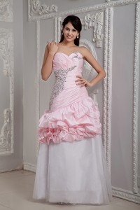 Perfect Baby Pink and White Prom Dress Mermaid Sweetheart Beading Floor-length Taffeta