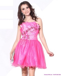 One Shoulder Hot Pink Short Graduation Dress With Ruching And Beading