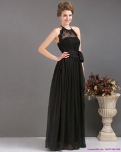 Gorgeous Halter Top Sash Graduation Dress In Black