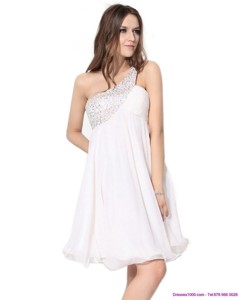 Free And Easy One Shoulder Beading Graduation Dress In White
