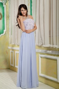 Lilac Empire Strapless Floor-length Chiffon Roling Flower Graduation Dress