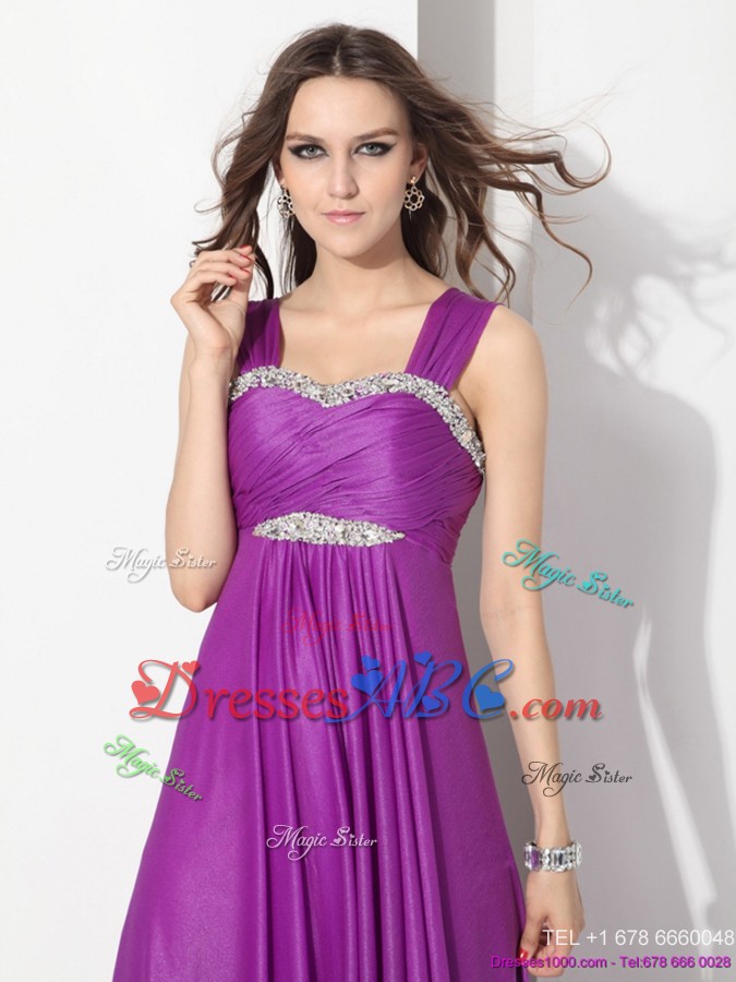 Romantic Empire Floor Length Graduation Dress With Ruching And Beading