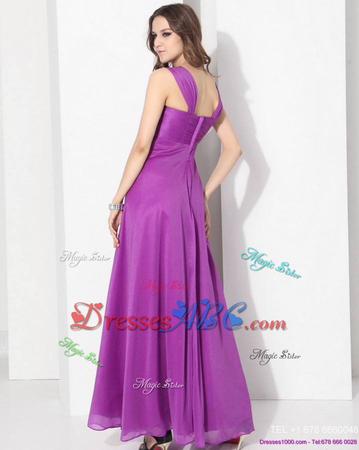 Romantic Empire Floor Length Graduation Dress With Ruching And Beading