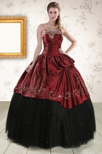 Pretty Ball Gown Embroidery Quinceanera Dress In Rust Red And Black