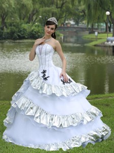 Ball Gown Quinceanera Dress For Military Ball Appliques On Taffeta Organza Strapless