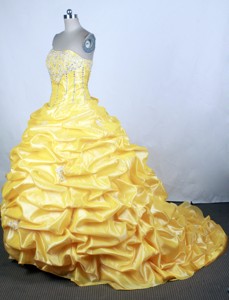 Popular Ball Gown Strapless Floor-length Yellow Quinceanera Dress