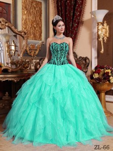 Embroidery with Beading Sweetheart Apple Green and Black Quinceanera Dress