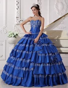 Blue Ball Gown Sweetheart Floor-length Taffeta Embroidery Quinceanera Dress 