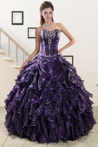 Exquisite Sweetheart Purple Quinceanera Dress With Embroidery And Ruffles