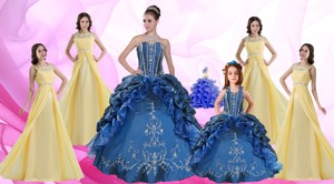 Ruffles And Beading Sweetheart Quinceanera Dress And Beading Long Dama Dress And Halter Top Embroi