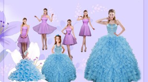 Beading Pretty Aqua Blue Quinceanera Gown And Lilac Short Dama Dress And Halter Top Ruffles Pagean