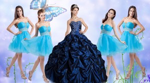 Customized Taffeta Bubles And Beaded Sweet 16 Dress And Short Baby Blue Dama Dress