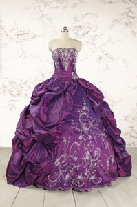 Purple Strapless Quinceanera Dress With Embroidery