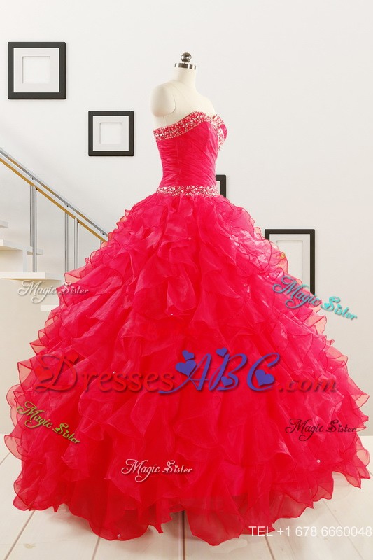 Pretty Ball Gown Sweetheart Sweet 16 Dress In Coral Red