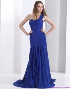Pretty One Shoulder Prom Dress With Ruching And Beading