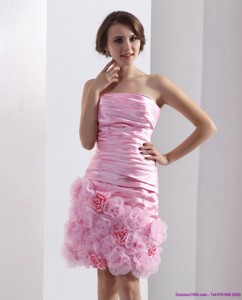 Lovely Strapless Ruching Mini Length Prom Dress In Baby Pink
