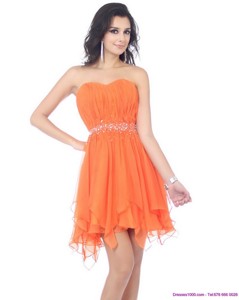 Romantic Sweetheart Beading And Ruching Prom Dress In Orange