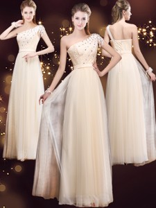 Elegant One Shoulder Prom Dress With Appliques And Beading