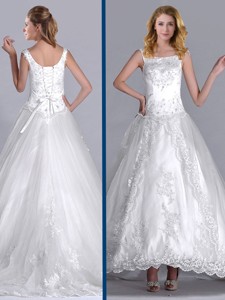 Elegant Scoop Brush Train Tulle Wedding Dress With Beading And Embroidery