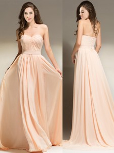 Best Selling Belted Empire Peach Prom Dress in Chiffon