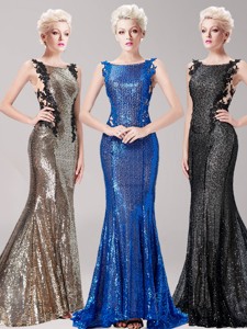 Discount Square Sequined and Applique Prom Dress with Brush Train