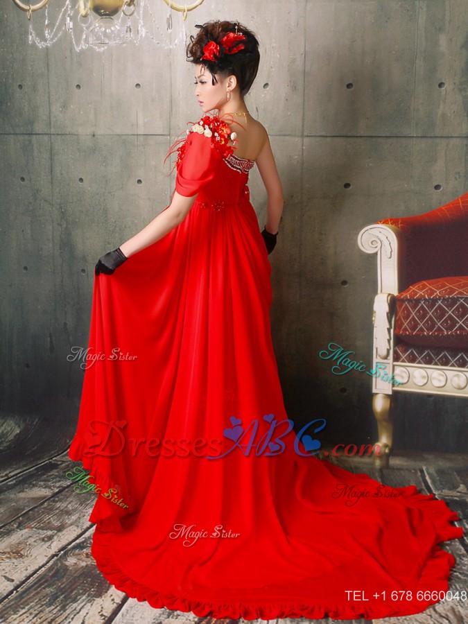 Red One Shoulder Appliques With Beading Prom / Evening Dress With Court Train In Farmborough Avon