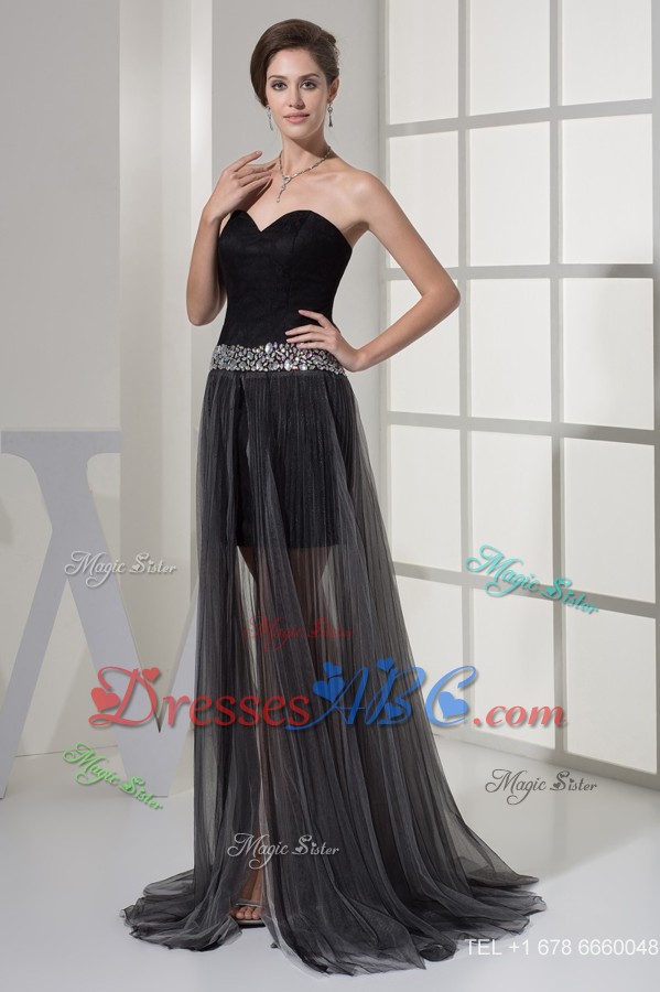 Asymmetrical Sweetheart Bodice Prom Gowns with Beaded Ribbon