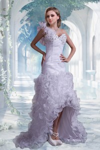 Beautiful Column One Shoulder High Low Wedding Dress With Beading