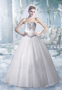 Puffy Sweetheart Floor Length Wedding Dress With Beading