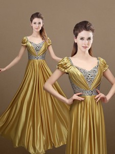 Elegant Empire Short Sleeves Beading Prom Dress