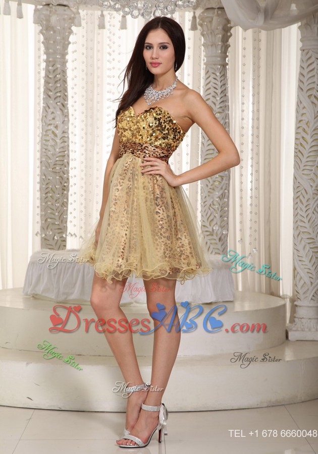Champagne Princess Sweetheart Mini-length Organza Sequins Prom Cocktial Dress