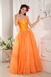 Popular Orange Prom Evening Dress Sweetheart Organza Appliques Floor-length