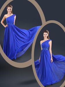 Cheap One Shoulder Blue Prom Dress With Belt
