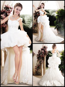 New Style High Low Straps Wedding Dress With Appliques