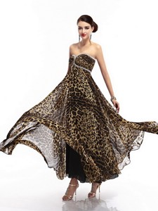 Cheap Sweetheart Leopard Floor Length Prom Dress