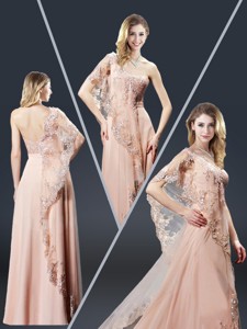 Luxurious One Shoulder Appliques Prom Dress In Peach