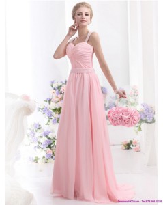Remarkable Baby Pink Prom Dress With Brush Train And Ruching