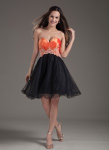 Orange Red And Black Sweetheart Mini-length Organza Appliques Prom Dress
